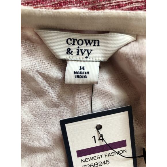 NWT Crown & Ivy One Shoulder Gingham Midi Dress Size 14 Red White Belted Lined - Picture 7 of 8